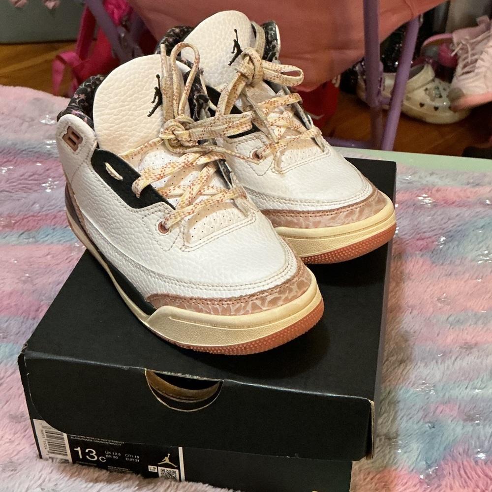 Jordan Kids White, Pink and Black Leather Sneakers